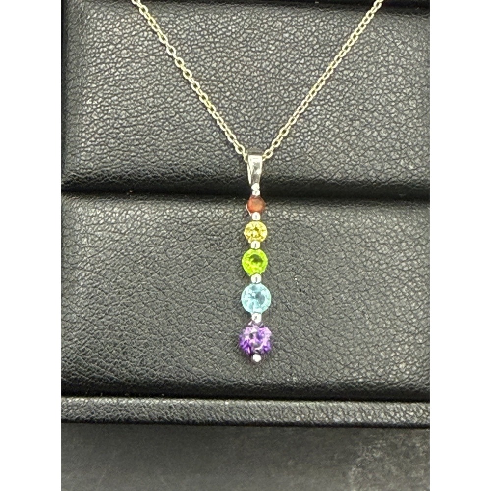 EUC 18" Sterling Silver Multi Gemstone Topaz Amethyst Pendant Necklace J16